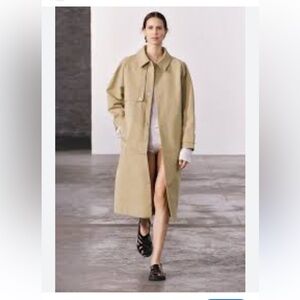 NWT Zara Collection Straight Water Resistant Minimalist Beige Trench Coat L